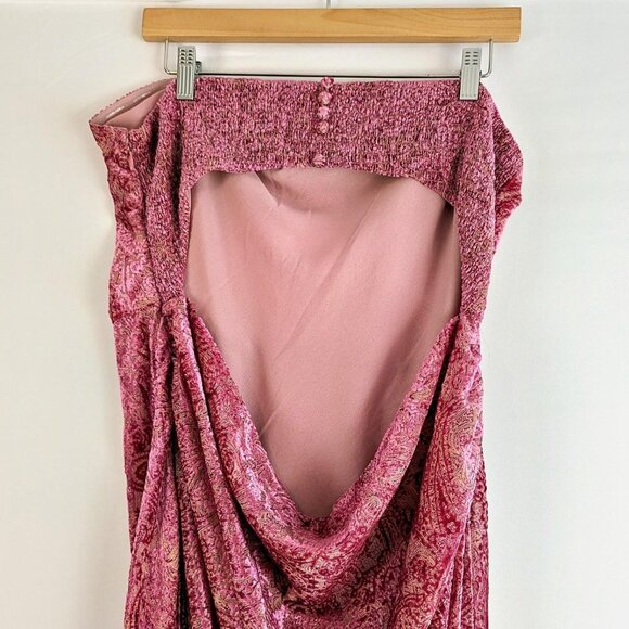 For Love & Lemons Francesca Maxi Dress Pink Jacquard Velvet Paisley Strapless Ba - Picture 8 of 11